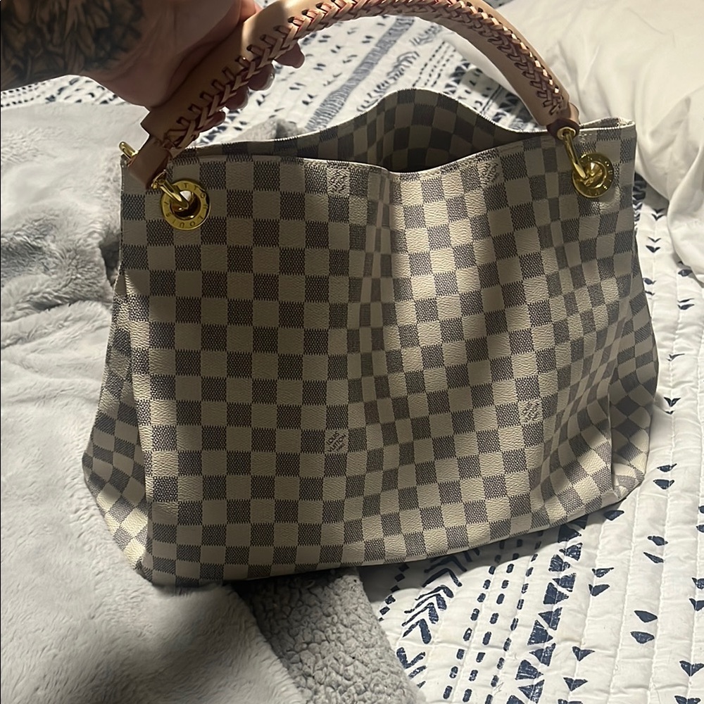 Checkered Cream and Tan Women's Bag
